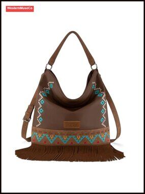Aztec Embroidered Fringe Hobo Shoulder Bag Crossbody Western Purse